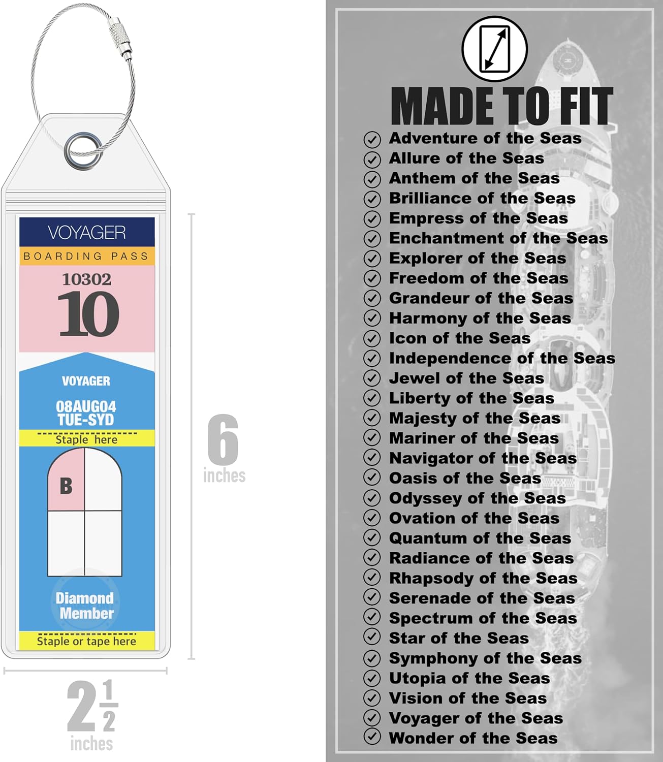 Cruise On Royal Caribbean Cruise Luggage Tag Holder (4 Pack) – Fits All Royal Caribbean Ships, Durable Travel ID Holders for 2025-2026 Cruises, Clear Waterproof Cruise Essentials