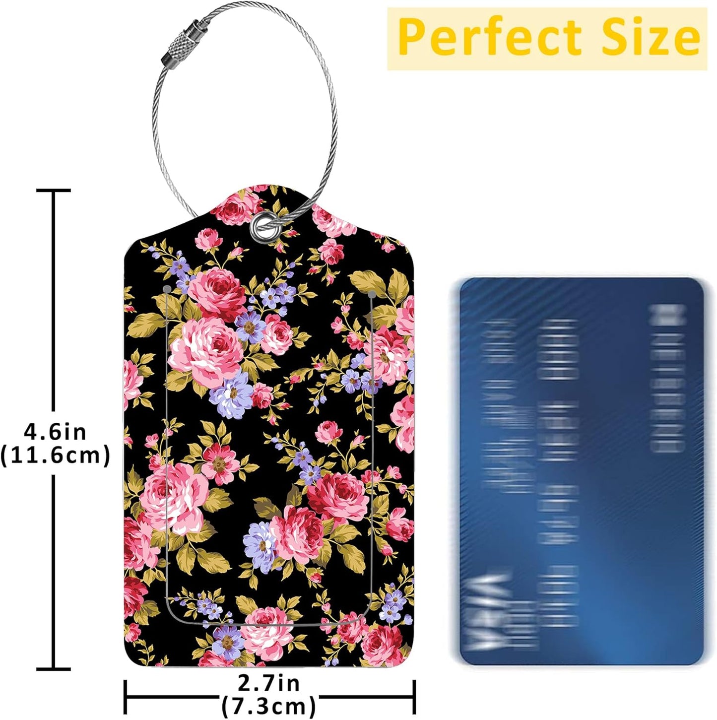 Luggage Tags for Suitcase,2 Pack Rose Flower Luggage Tag with Privacy Flap,Name ID Label and Metal Loop for Women Men Girls Baggage Bag Backpack Instrument