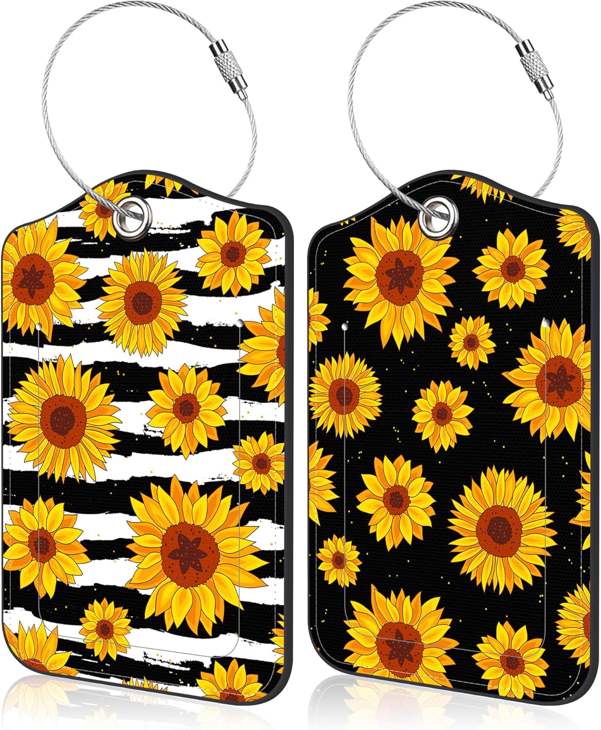 Sunflowers Luggage Tags Set of 2 Blooming Sunflower PU Leather Travel Baggage Tags with Privacy Cover and Stainless Steel Loop for Teens Adults Travel Bag Suitcase