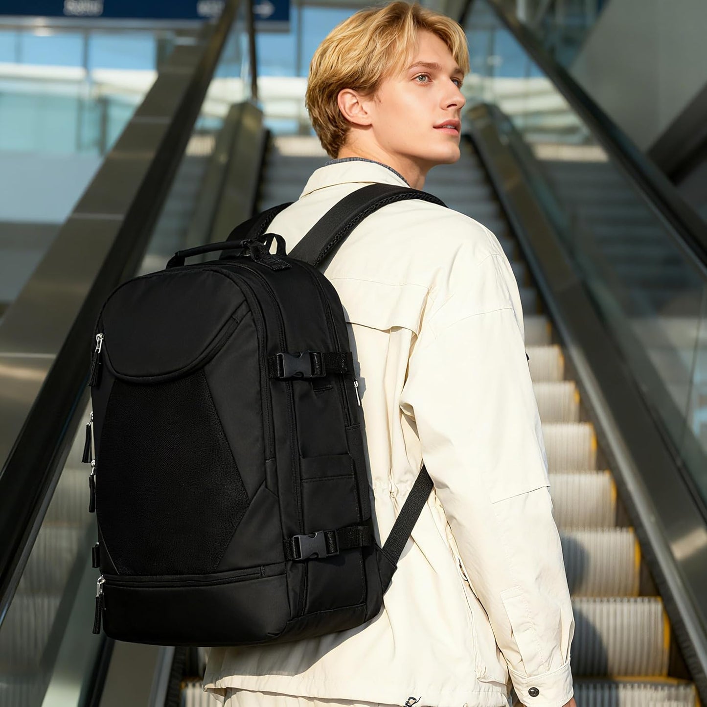 Vacuum Backpack Travel with Pump, Expandable Travel Backpack with Vacuum System, Vacuum Compression Bags Personal Item Carry On Suitcase Luggage Flight Approved Backpacks for Women Men,Black