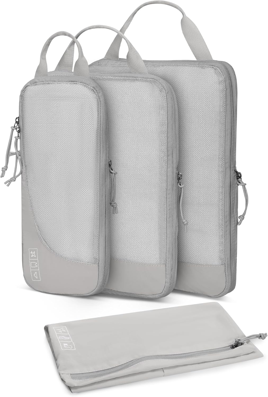 Hynes Eagle 6 Set/ 4 Set/ 2 Set Compression Packing Cubes Travel Essentials Lightweight Nylon Luggage Suitcase Organizer Bag Light Grey 4PCS