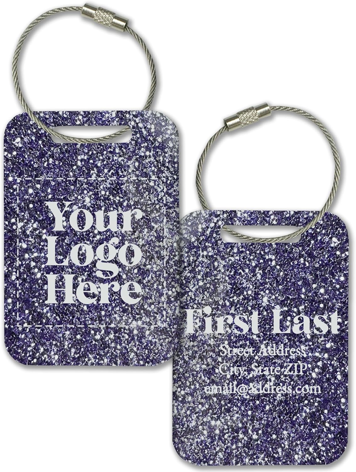 Personalized Logo Name Tag for Luggage (3 or 6 Count Pack) | Custom Tag for Suitcase | Acrylic Name Tag for Travel | Choose Your Font & Color | Backpack ID Label (Logo, Slate Blue Glitter)