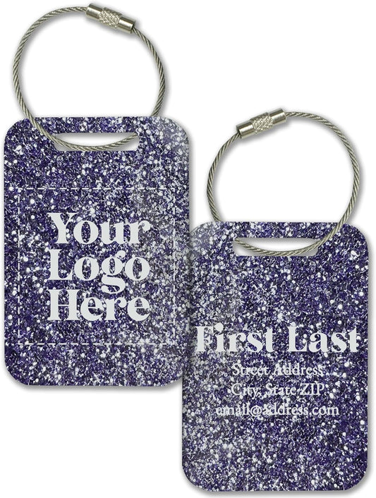 Personalized Logo Name Tag for Luggage (3 or 6 Count Pack) | Custom Tag for Suitcase | Acrylic Name Tag for Travel | Choose Your Font & Color | Backpack ID Label (Logo, Slate Blue Glitter)