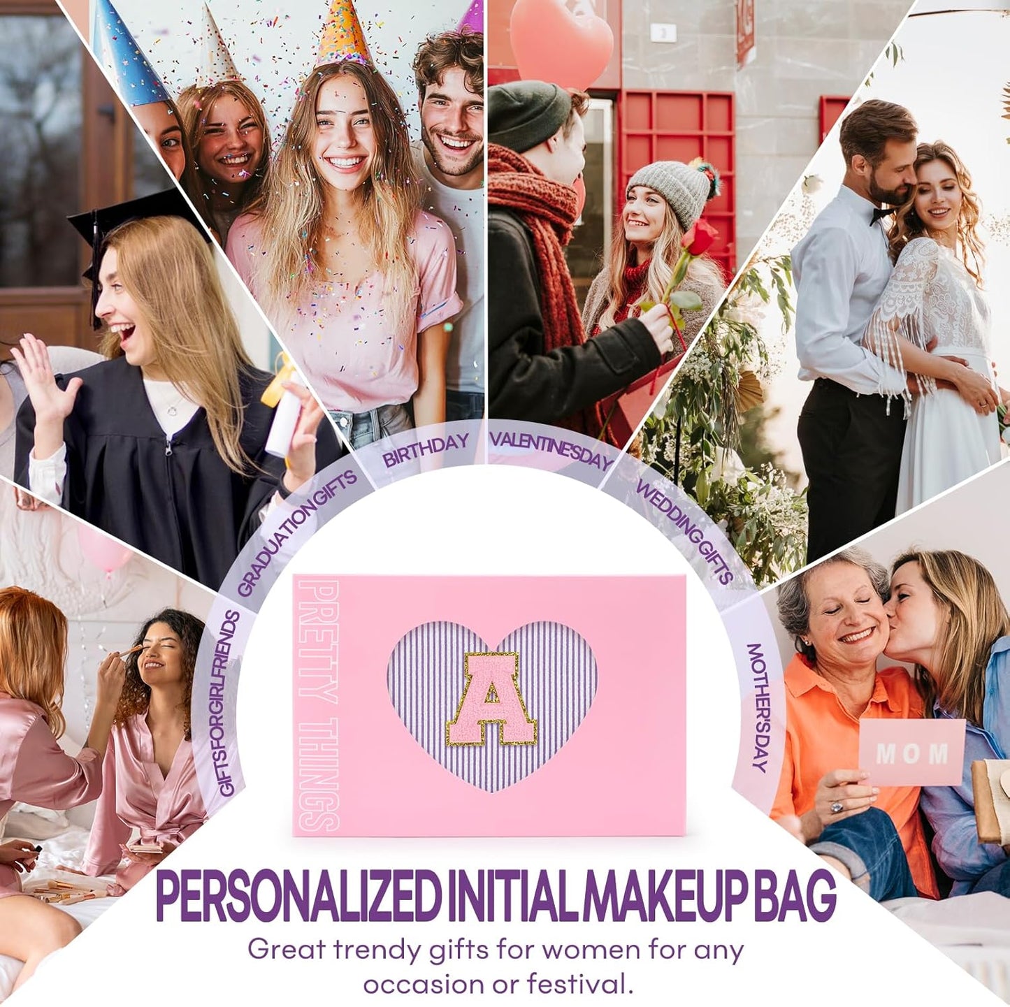 mibasies 2 PCS Initial Makeup Bags for Women: - Birthday Gifts for Teen Girls 11 12 13 14 15 16 Years Old - Preppy Trendy Stuff - Cosmetic Bag for Travel Toiletry - Purple A