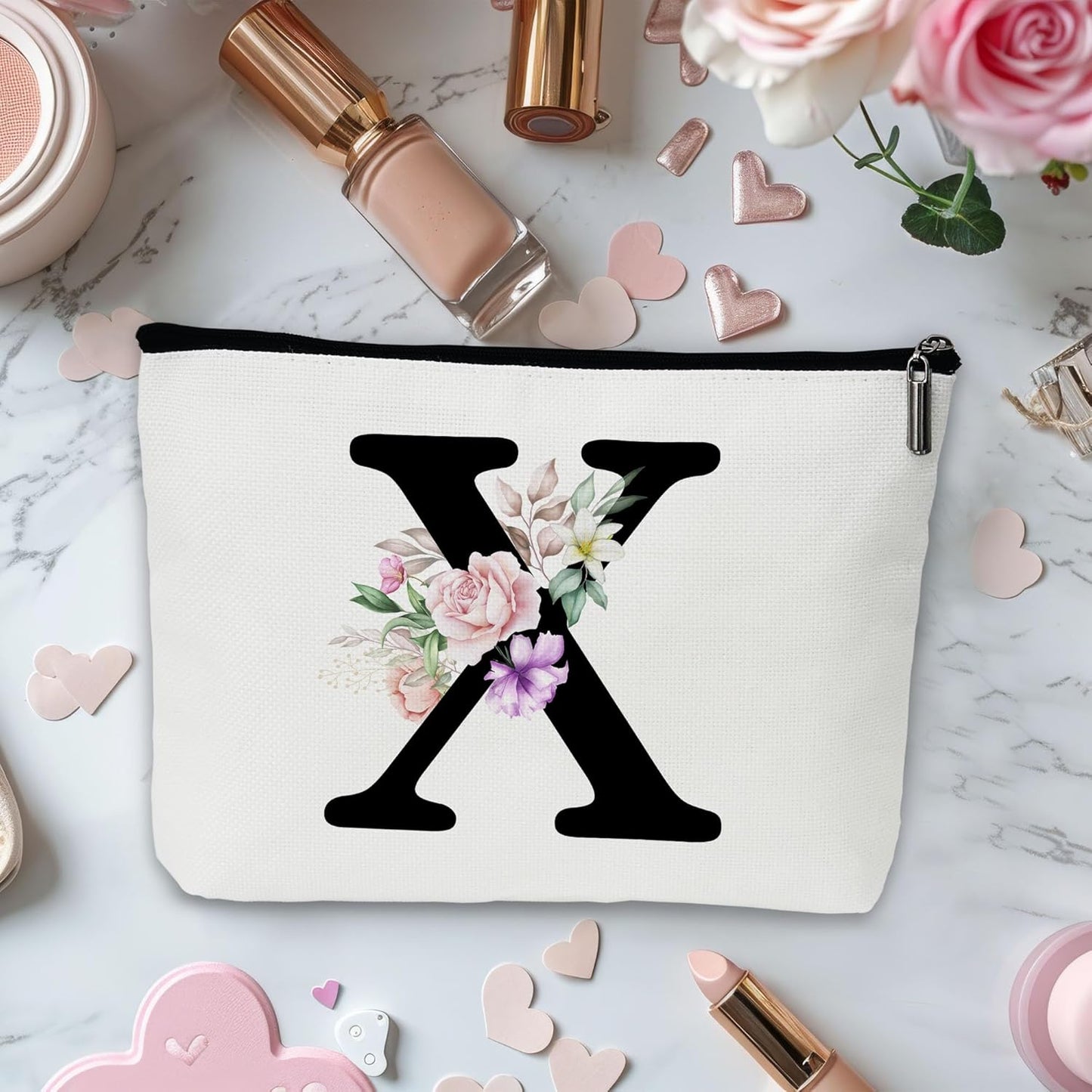 Personalized Letter X Makeup Bag for Women, Birthday Gifts for Mom, Small Zipper Pouch for Purse, Christmas Bridesmaid Friendship Gifts for Sister Daughter, Girls Weekend Gifts for Women-A24