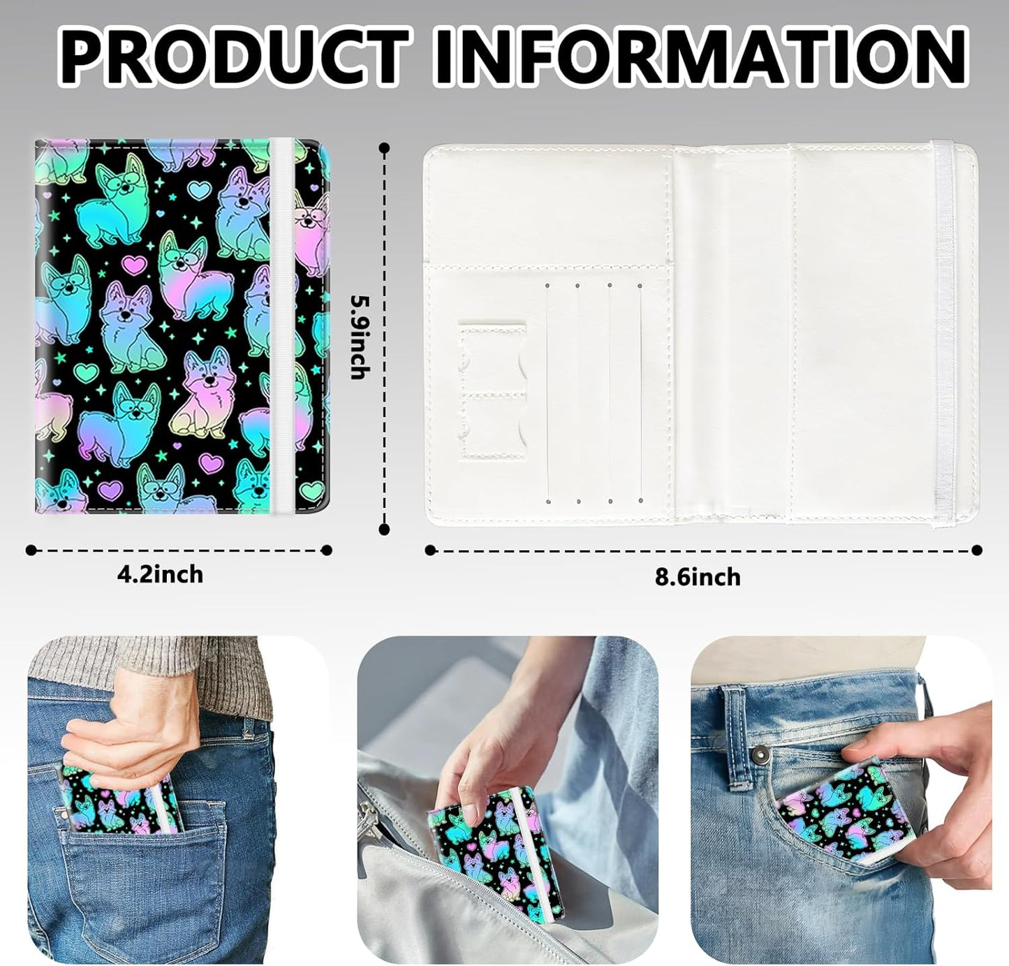 Passport Holder for Travel, Cute Passport Cover for Women Men, Waterproof PU Leather Rfid Blocking Passport Wallet with Credit Card Case for Travel Family, Boys Girls Travel Essentials