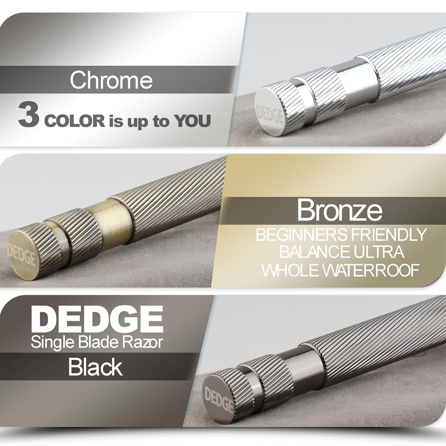 DEDGE Classic Double Edge Safety Razor Single Blade Razor For Men, Reusable Razor, with 5 Premium Razor Blades -Chrome