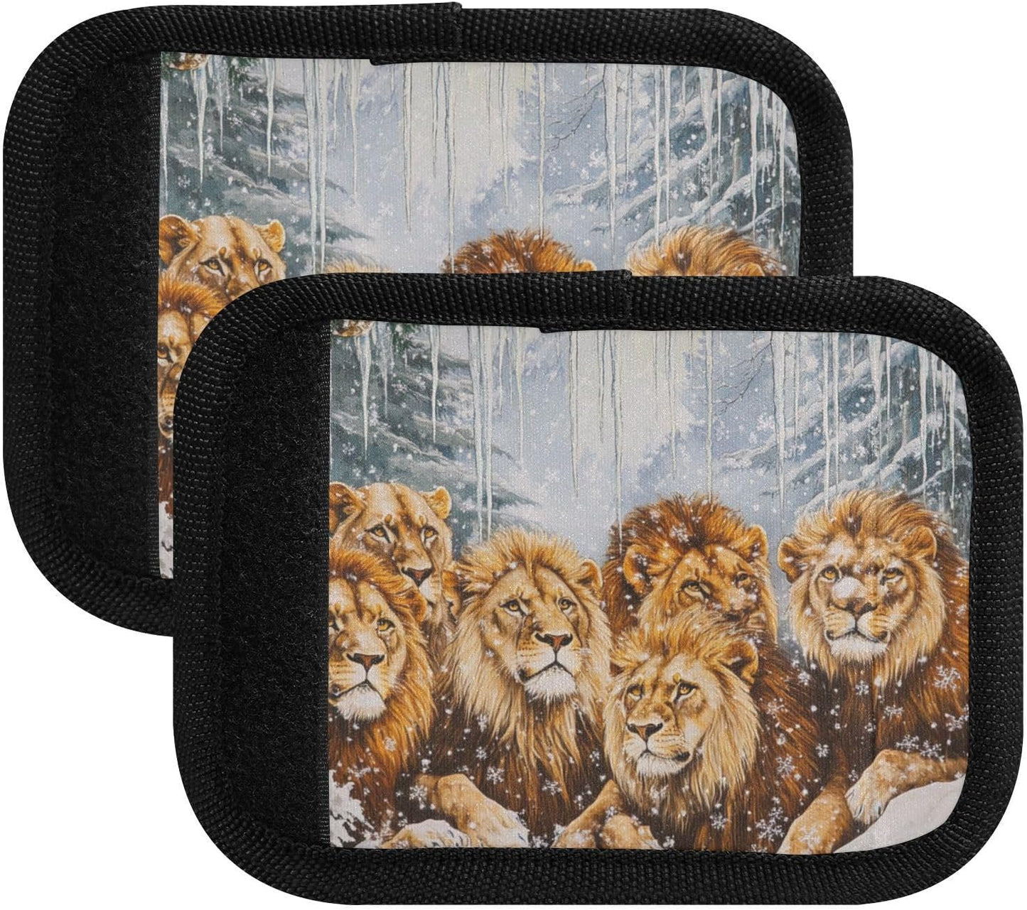 Winter Snow Lions 4 Pack Luggage Handle Wraps Covers for Suitcase Identifiers Bag Tags Travel Accessories