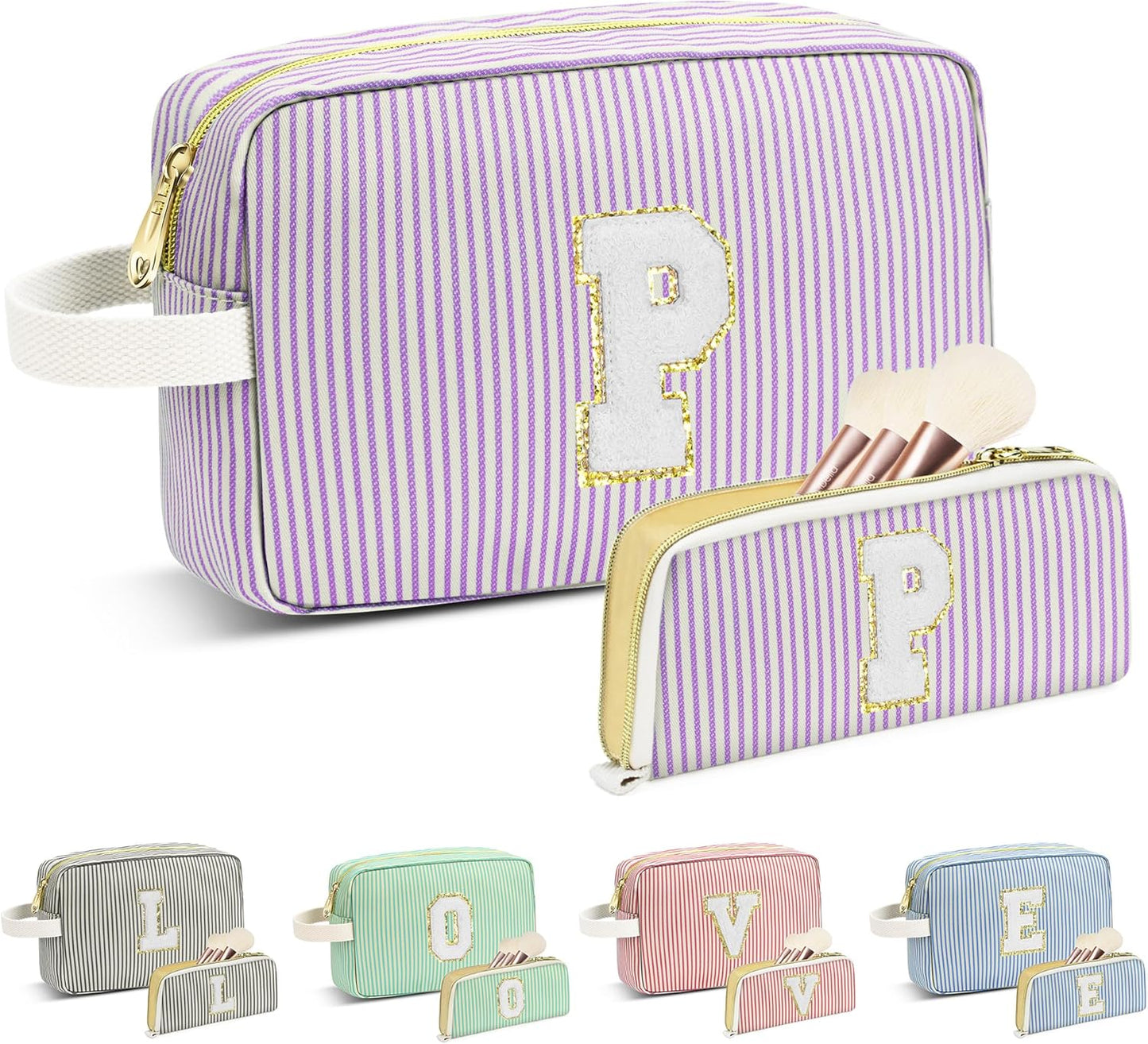 Travel Makeup Bag Christmas Gifts for Women Girl Teens, Personalized Initial Makeup Bag for Cute Teen Girls, Preppy Stuff Toiletry Bag Cosmetic Bag, Teen Girls Gift Trendy Stuff, Letter P
