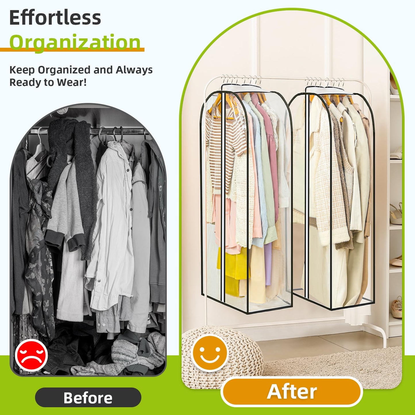 LANDNEOO 6 Pack Clear Garment Bags for Hanging Clothes with Zippers on Double Sides - 10'' Clothes