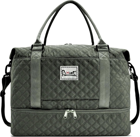 Large Travel Duffle Bag Weekender Bags for Women with Shoes Compartment, Travel Duffel Tote Carry on Overnight Bag for Travel Business Trips, Sport Yoga Gym Bag with Wet Pocket (Olive Green)