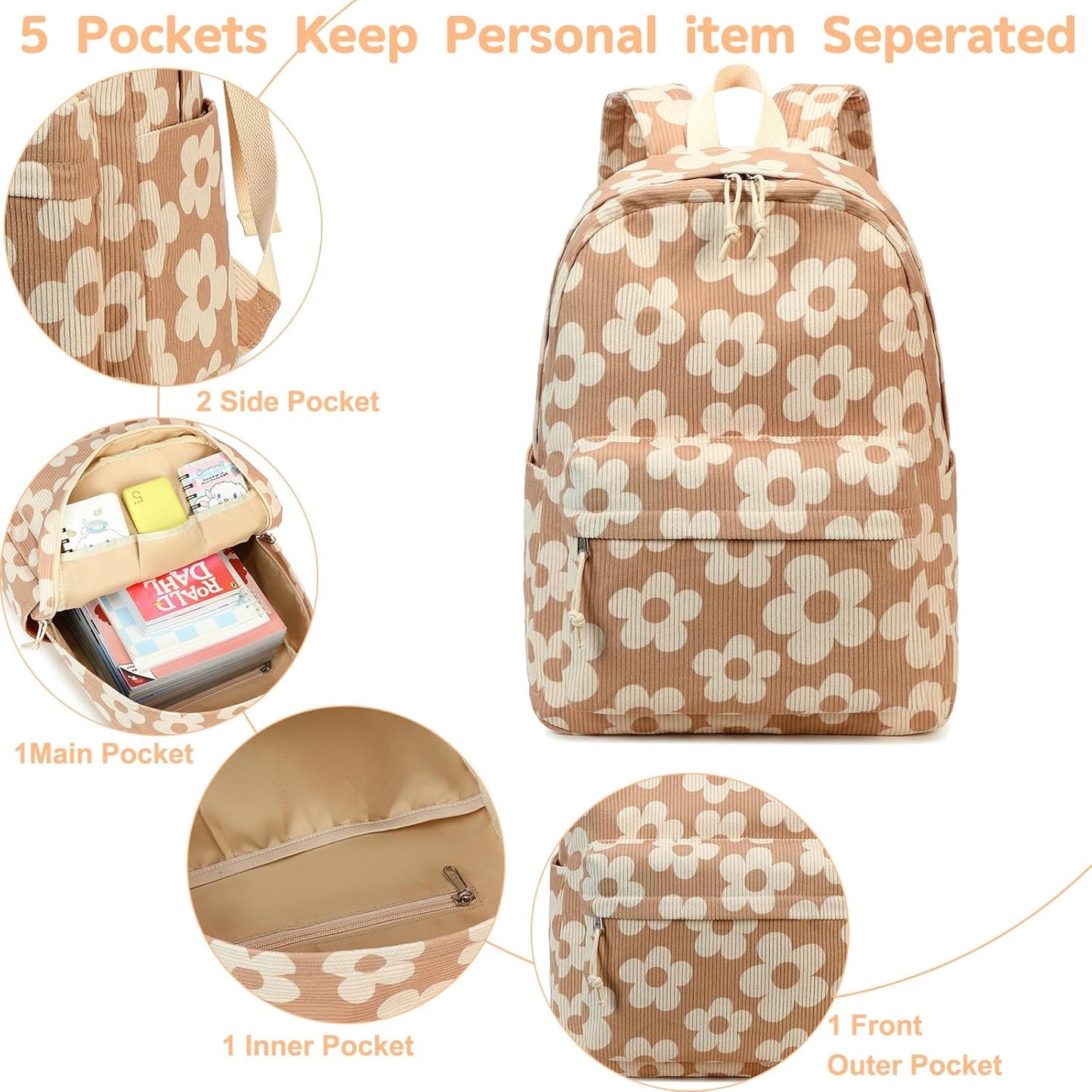 School Backpack for Teen Girls Bookbags Elementary High School Corduroy Laptop Bags Women Travel Daypacks