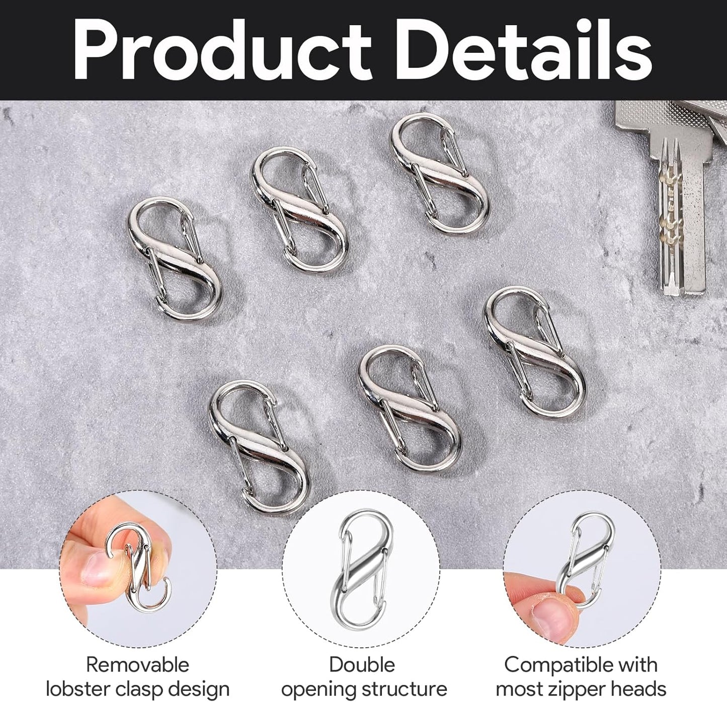 30PCS Zipper Clips Anti Theft, S Mini Carabiner Zipper Lock Set with Dual Opening Locks, Durable S Carabiner Clip Quick Disconnect for Backpacks Purses Luggage Travel Bags Camping Suitcases, Silver