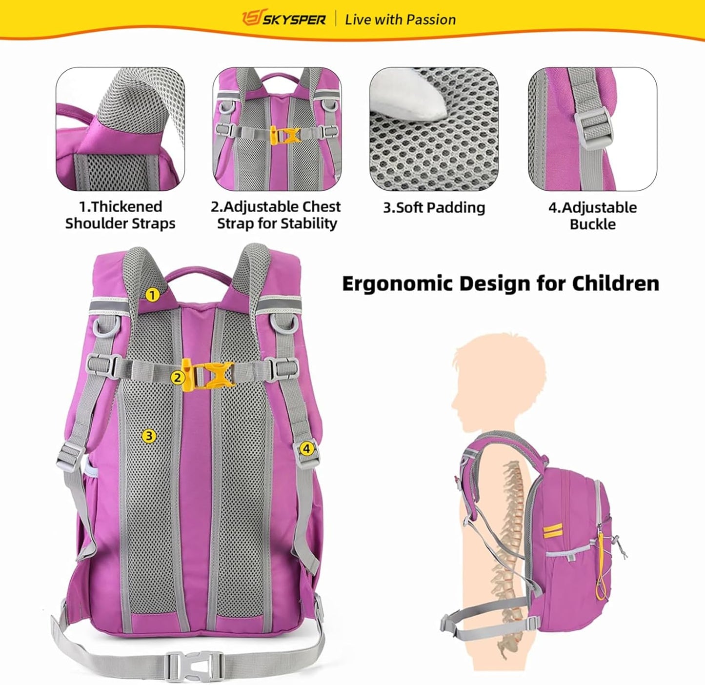 SKYSPER Kids Backpack 18L Children School Bag Child Boy Girl Pack Ages 4-8 for Traveling Day Trips Classes(Purple)