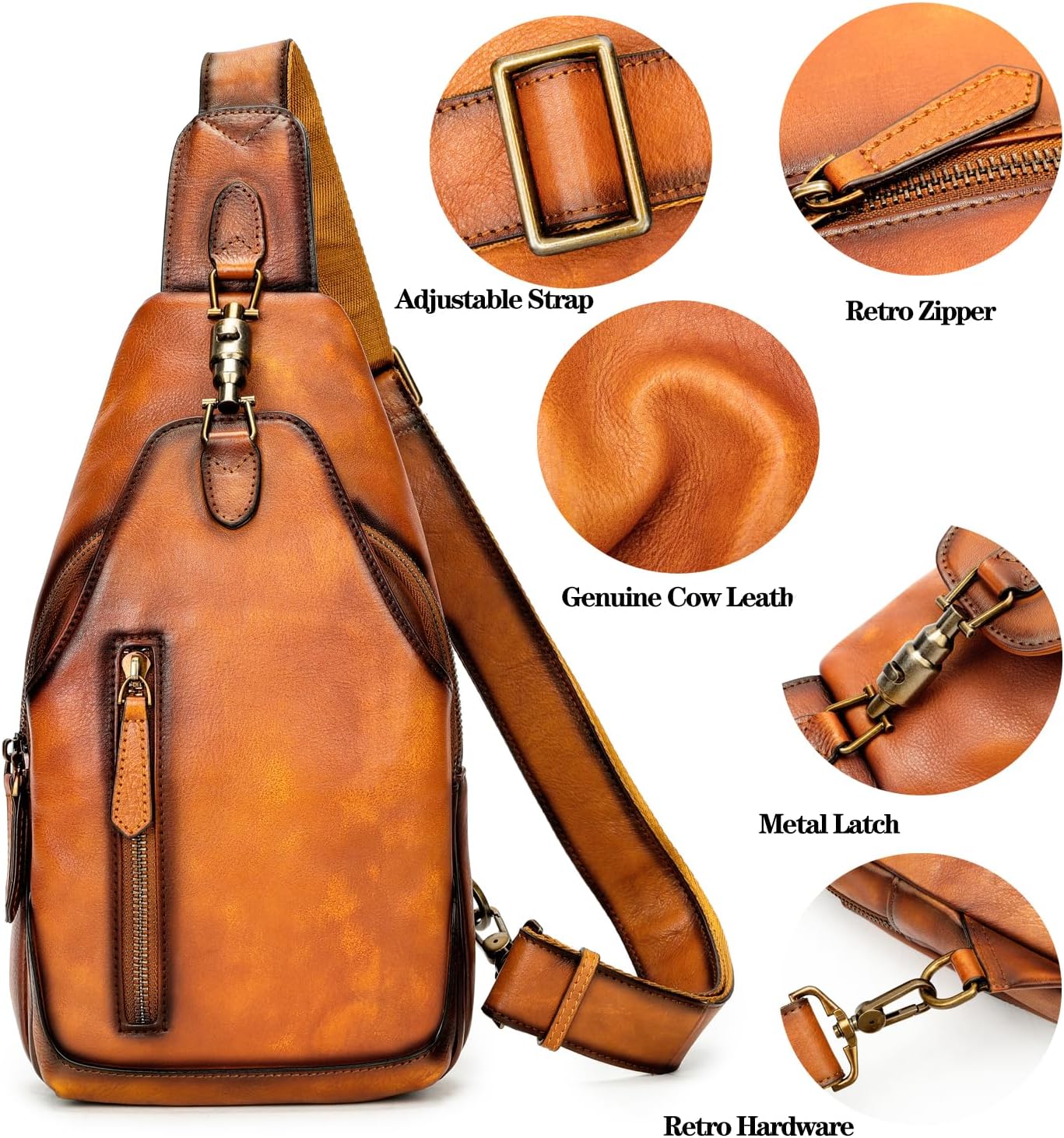 Genuine Leather Sling Bag for Men Women Backpack Chest Shoulder Satchel Crossbody Bags Casual