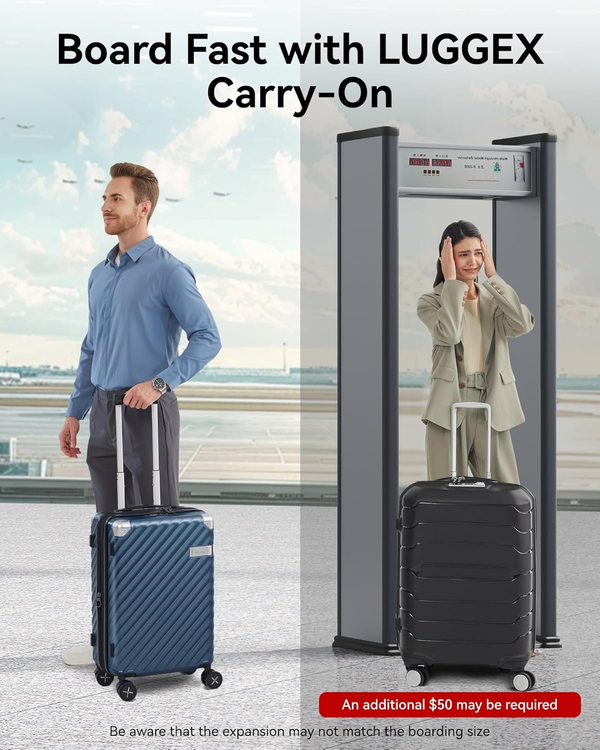 LUGGEX Luggage with Spinner Wheels, Polycarbonate Expandable Hard Shell Suitcase, Carry On 20 Inch, Black