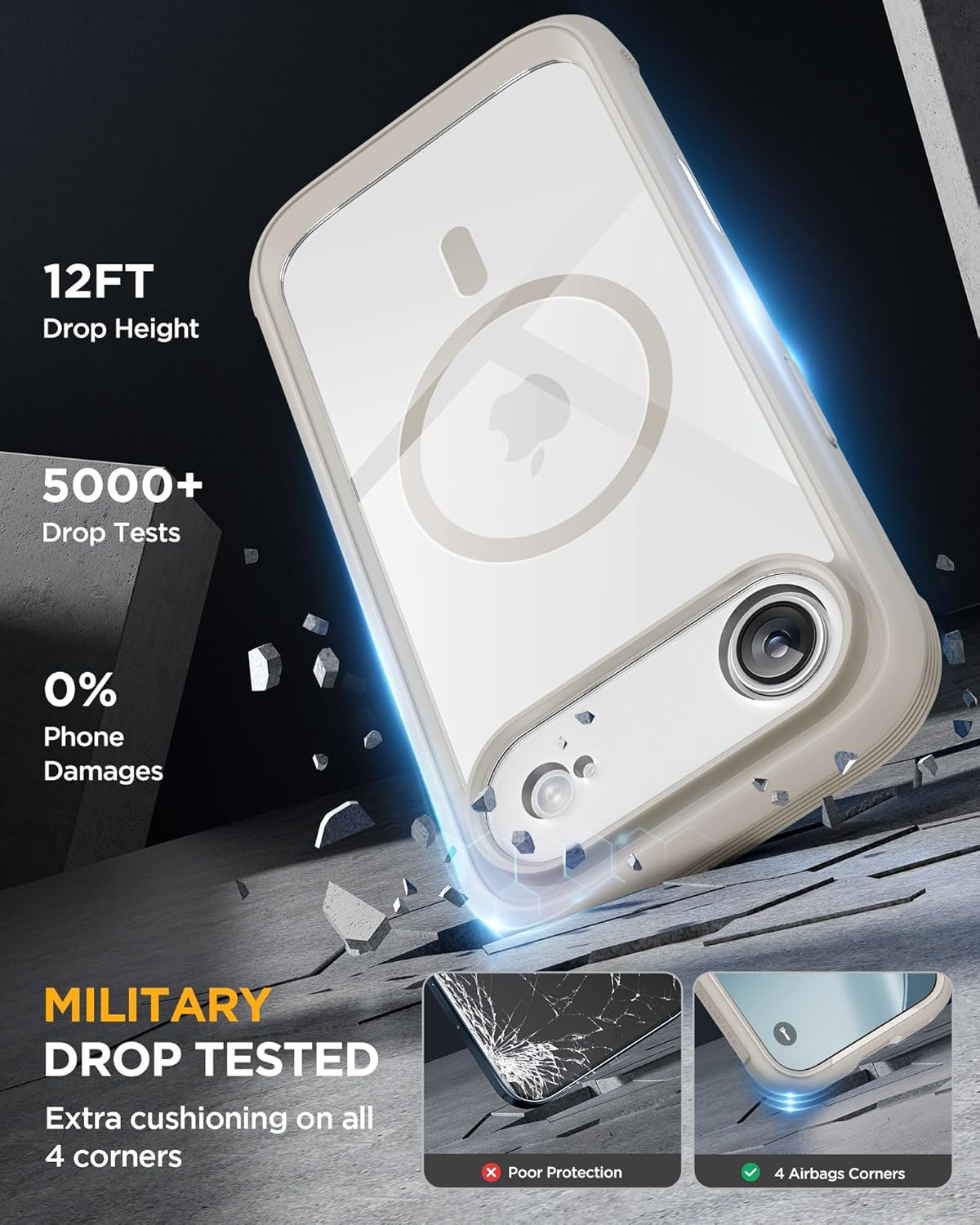 Miracase Magnetic for iPhone Air Case 6.5" [Compatible with MagSafe] Full-Body Phone Case with Built-in Glass Screen Protector & Camera Control,Drop Proof iPhone 17 Air Case Cover, Grey Titanium