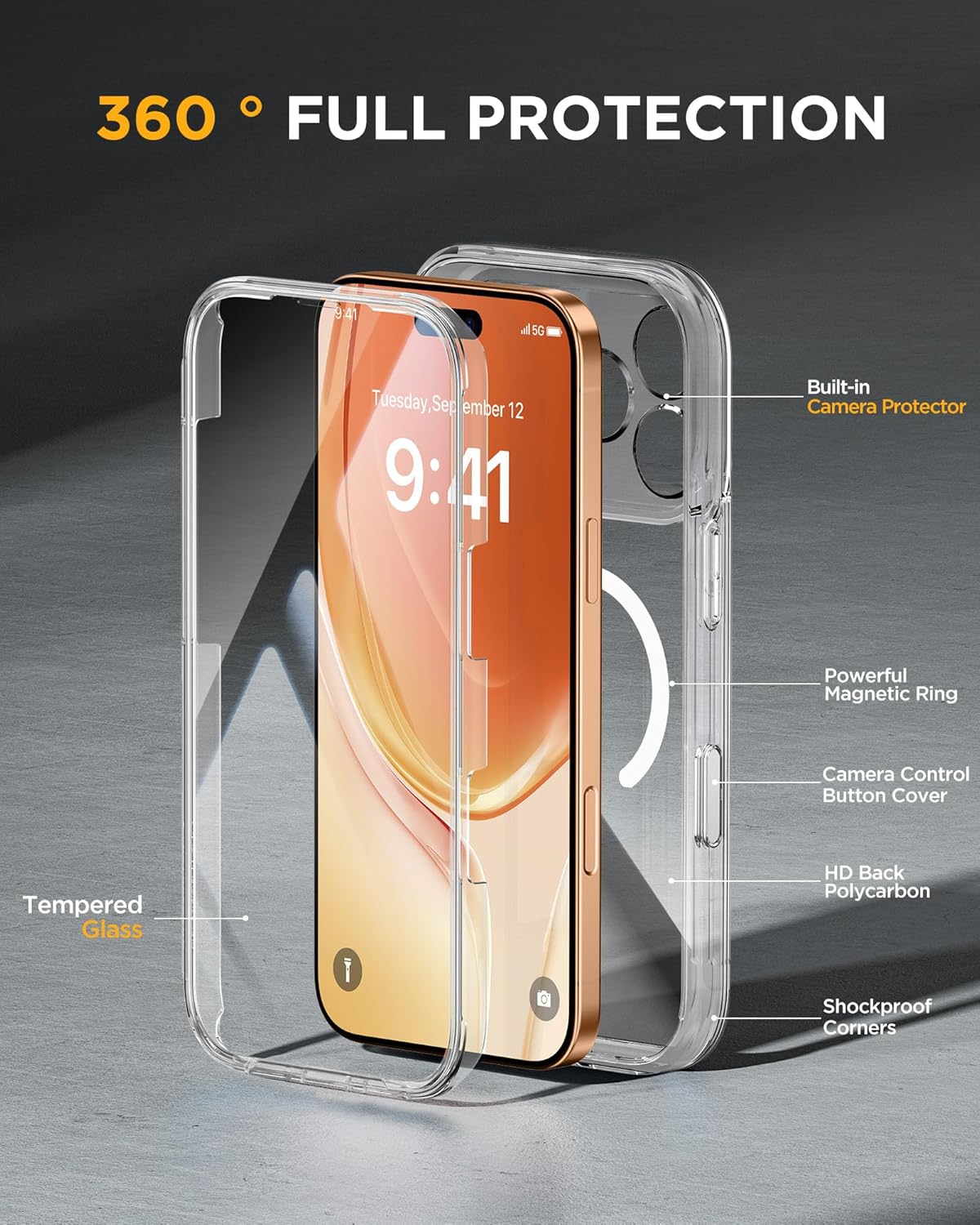 Miracase for iPhone 17 Pro Max Case 6.9" Full-Body Phone Case with Built-in Glass Screen Protector& Full Camera Protector,[Magnetic with MagSafe] Drop Proof 17 ProMax Cover, Clear