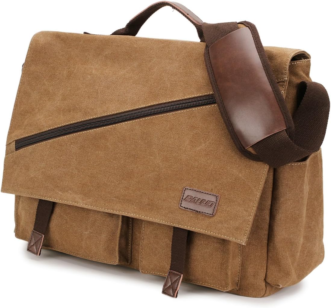 Messenger Bag for Men,Water Resistant Canvas Satchel 14 15.6 17 Inch Laptop Briefcases Business Shoulder Bag by RAVUO