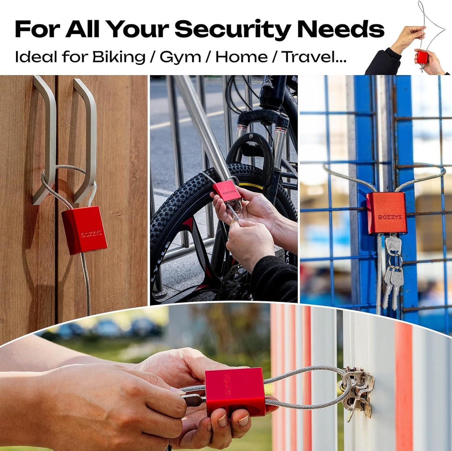 Cable Lock with 3 Keys | L 3.28ft(1m),D 1/6in(4mm) Adjustable Steel Cable Padlock | Aluminum Locks for Bikes, Gate, Lockers & Outdoor Gear | Weatherproof & Red