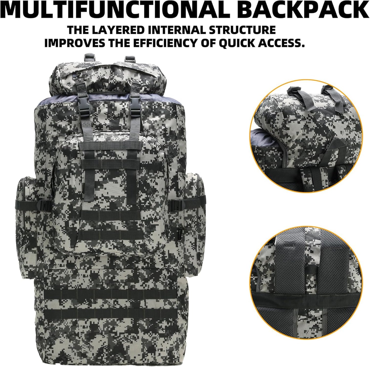 King'sGuard 100L Camping Hiking Backpack Molle Rucksack Military Camping Backpacking Daypack