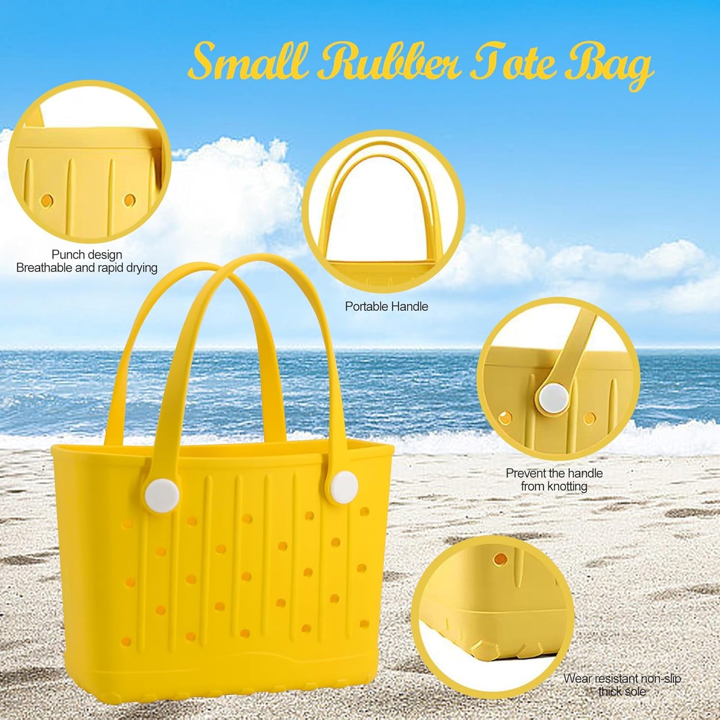 Rubber Tote Bag Small Beach Bag Waterproof Travel Bags Washable Tote Portable Open Handbag for