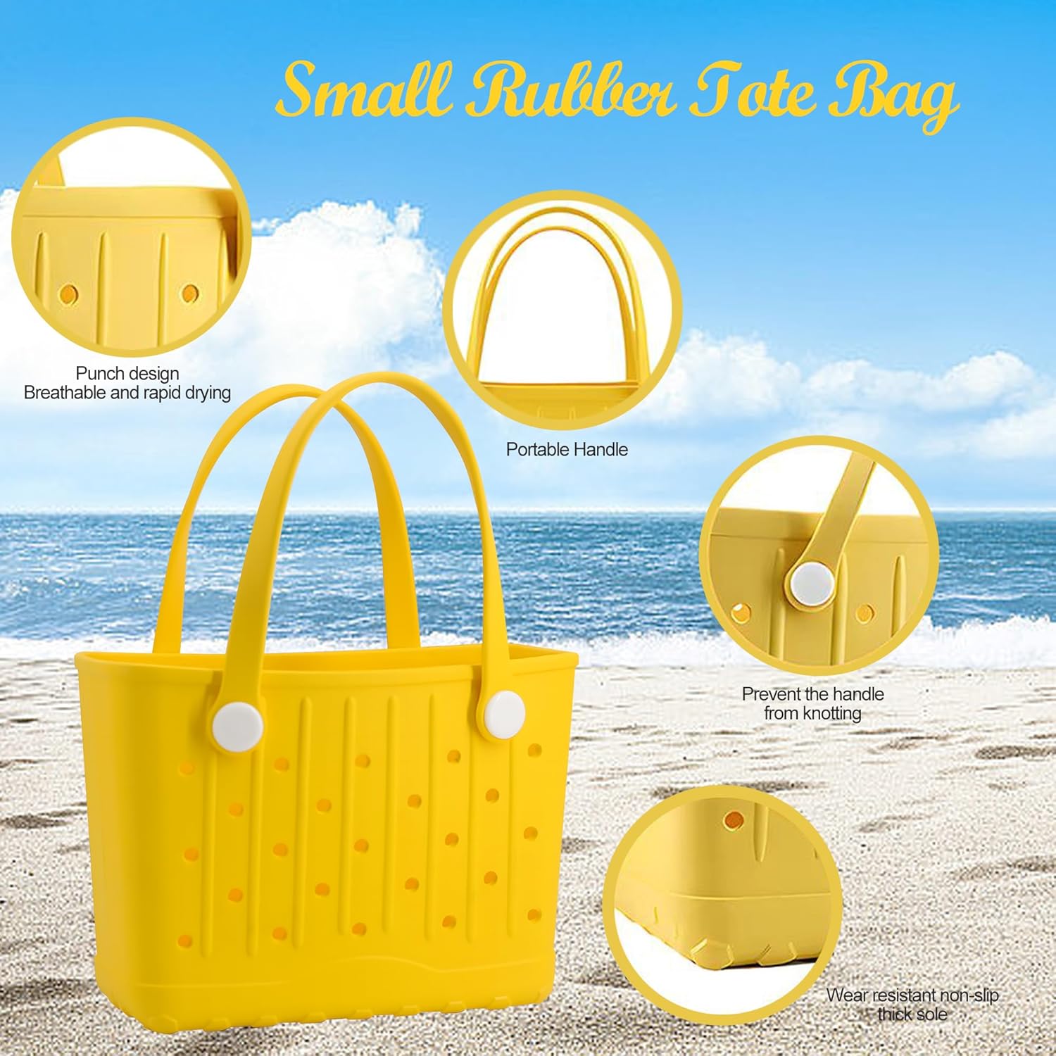 Rubber Tote Bag Small Beach Bag Waterproof Travel Bags Washable Tote Portable Open Handbag for