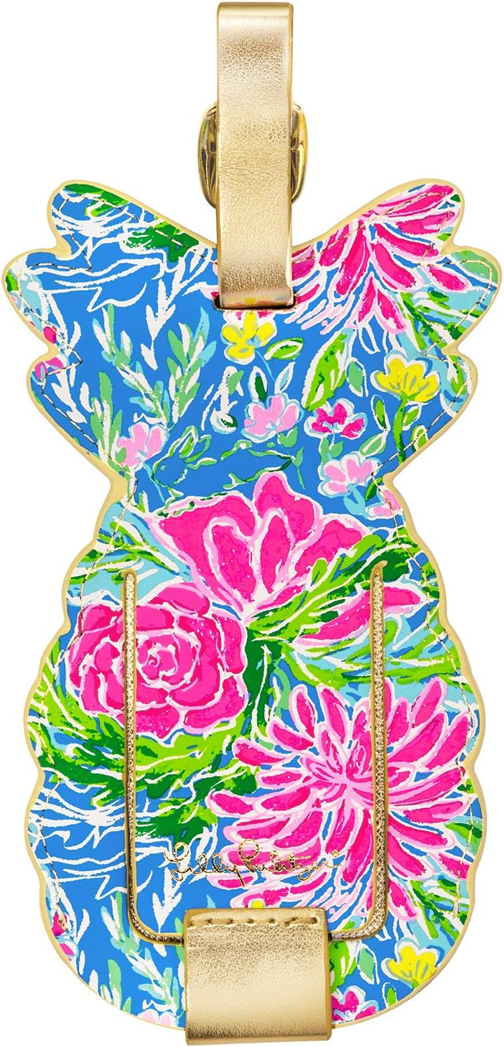 Lilly Pulitzer Leatherette Luggage Tag with Secure Strap, Colorful Suitcase Identifier for Travel