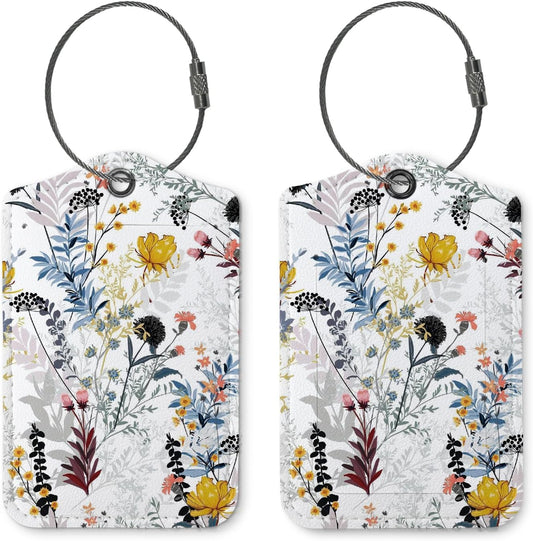 Vintage Retro Luggage Tags for Suitcases,Flower 2 Pack Baggage Tag Label with Steel Loop,Handbag School Bag Traveling Accessories,Flora Gifts for Women