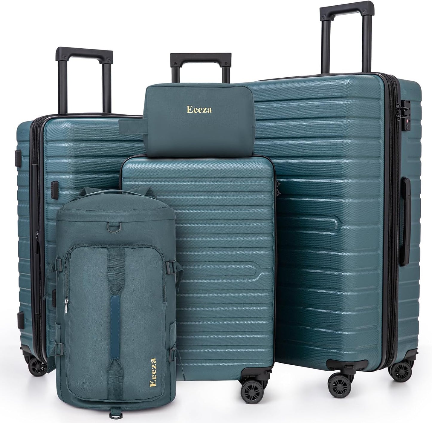 Expandable Luggage Sets 21"/25"/30" 5 Piece Luggage Set,Suitcase Sets with ABS Hard Shell Lightweight TSA Lock and Detachable Double Spinner Wheels(DarkGreen,BP/TB)