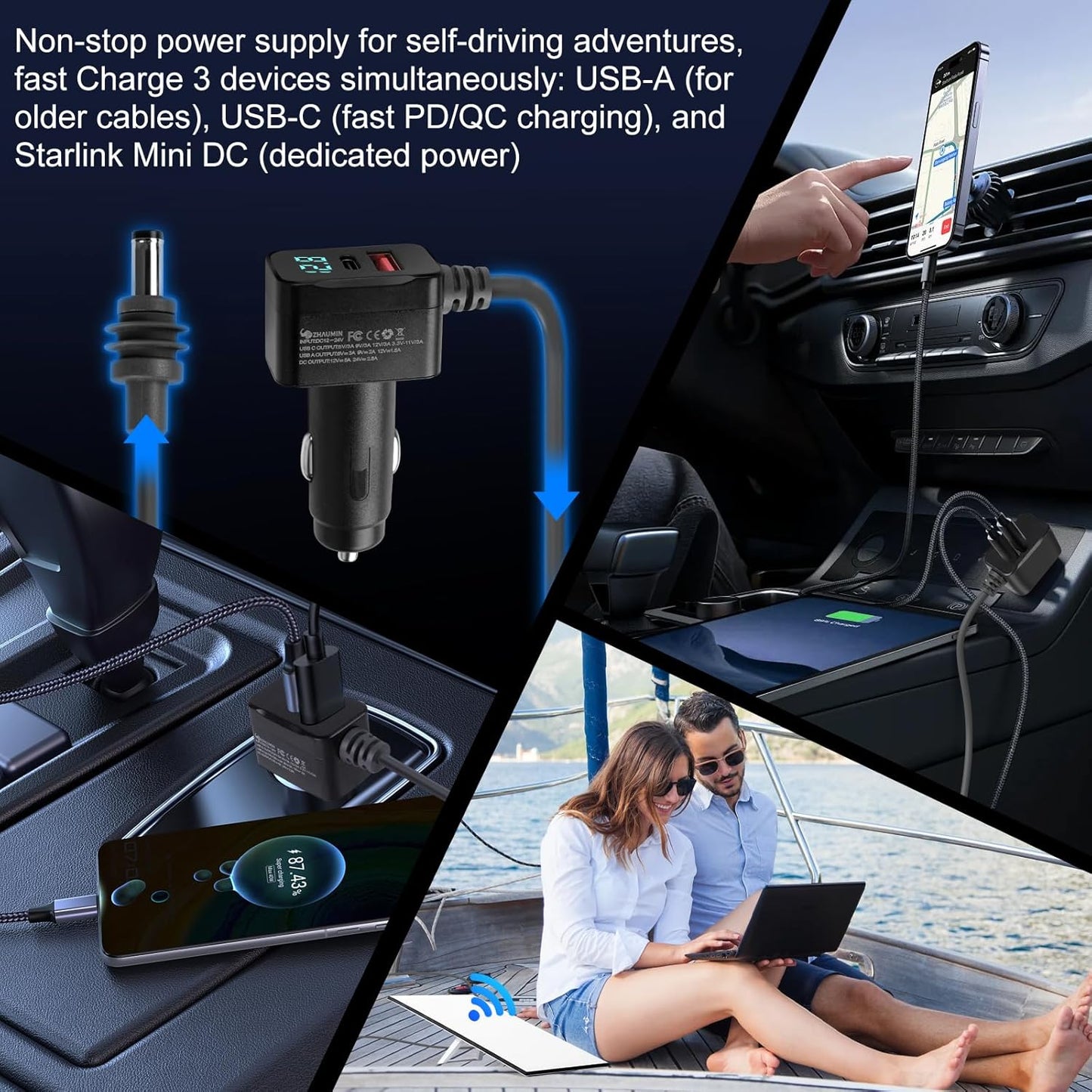 Starlink Mini Car Adapter 10FT 3-in-1 Cable & 12V-24V Adapter with Display | Starlink-Mini 12V