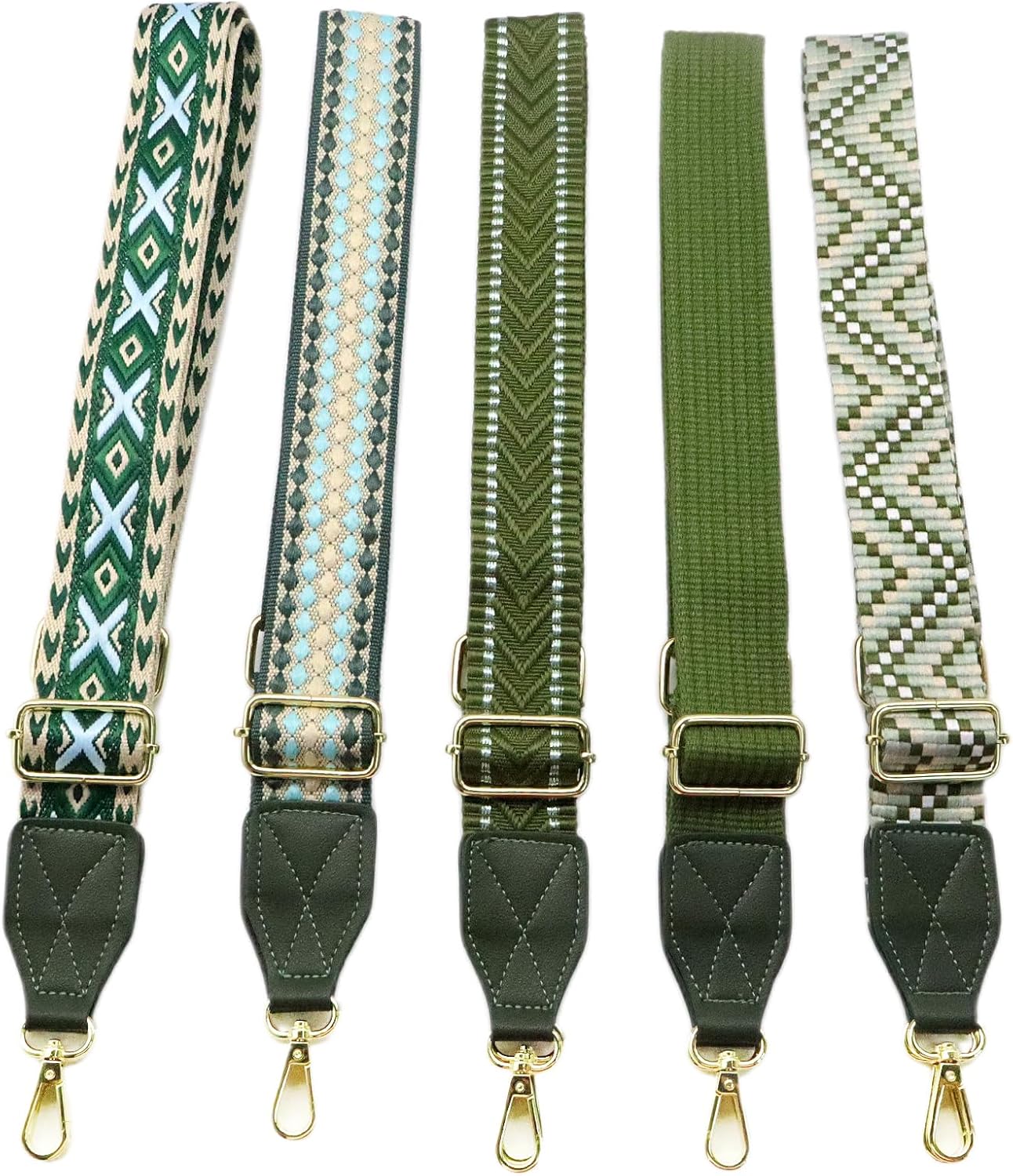 Adjustable Purse Strap with Green Leather End - 1.5" Wide Handbags, Camera, Guitar, Phone &