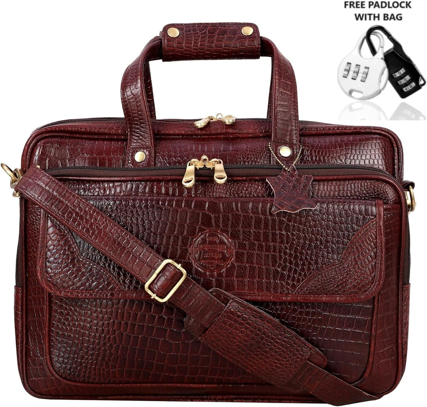 DA LV Full Grain Leather Laptop Briefcase for Men Top Choice Gifts Laptop Bag Multiple 16'' Compartments Brass Hardware