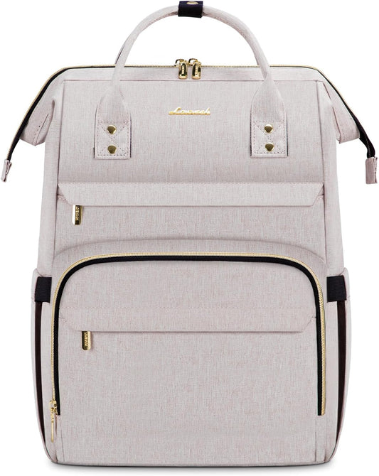 LOVEVOOK Laptop Backpack for Women,15.6 Inch Professional Womens Travel Backpack Purse Computer Laptop Bag Nurse Teacher Backpack,Waterproof College Work Bag Carry on Back Pack with USB Port,Off-white