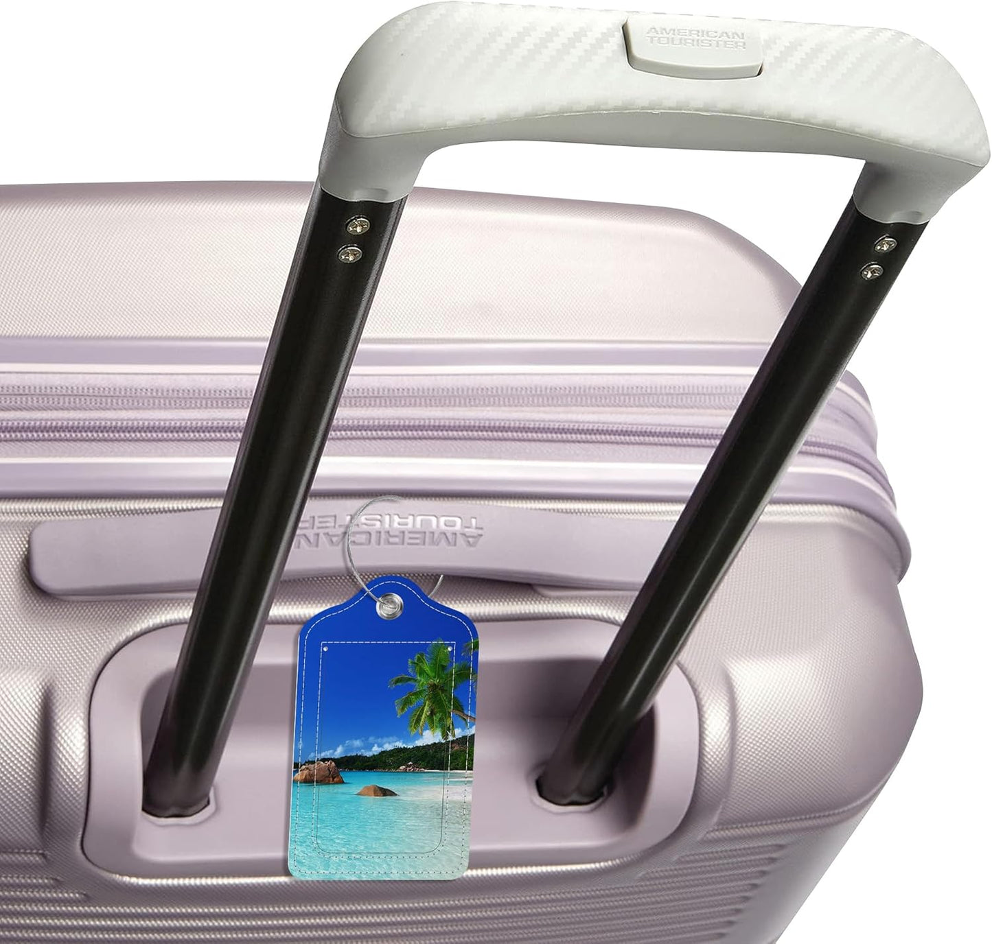 2 Pack Island's Beach Luggage Tag for Suitcase,Sunrise PU Leather Suitcase Tags Identifiers with Privacy Name Address Labels and Steel Loop for Women Men Travel