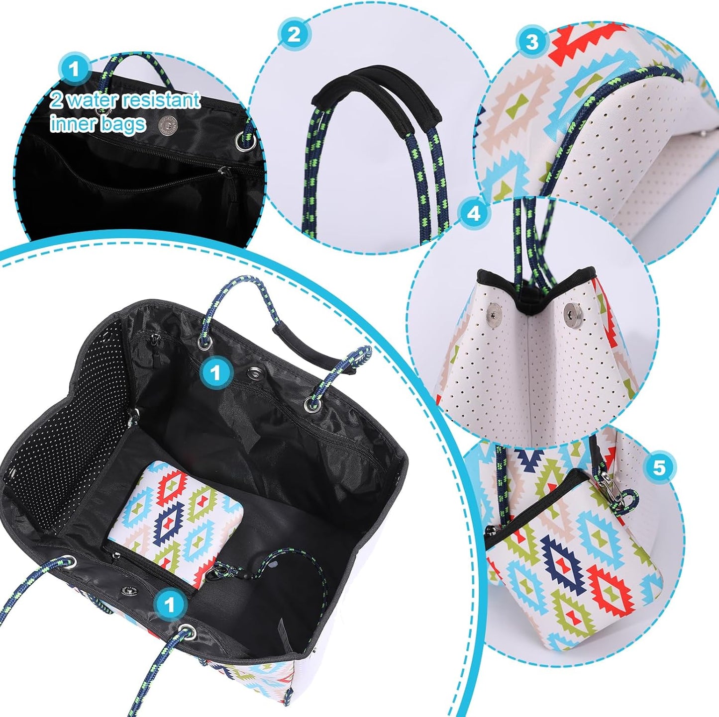 SUMARPO Neoprene Tote Bag, Large Multipurpose Beach Bag, Women Shoulder Bag for Shopping, Beach, Gym, Travel
