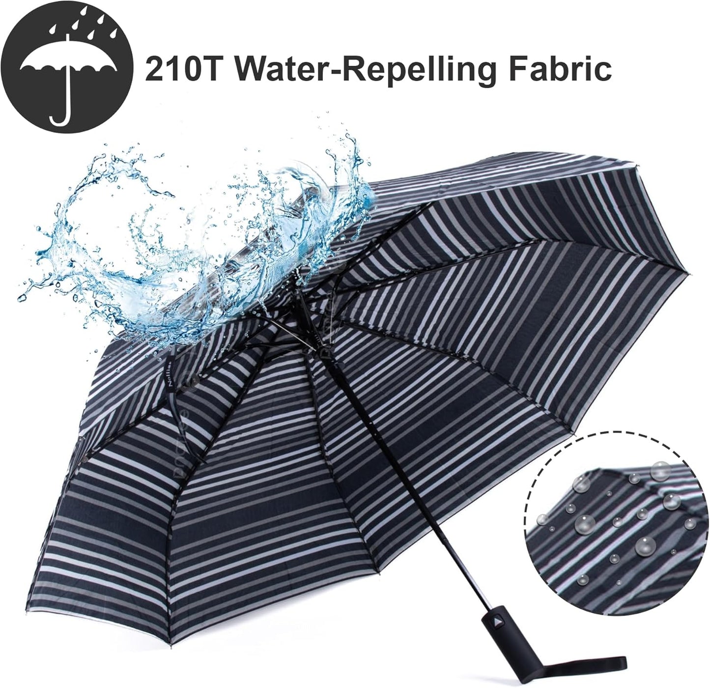 Nollia Windproof Automatic Travel Umbrella, Compact Portable with Reinforced Ribs for Sun & Rain