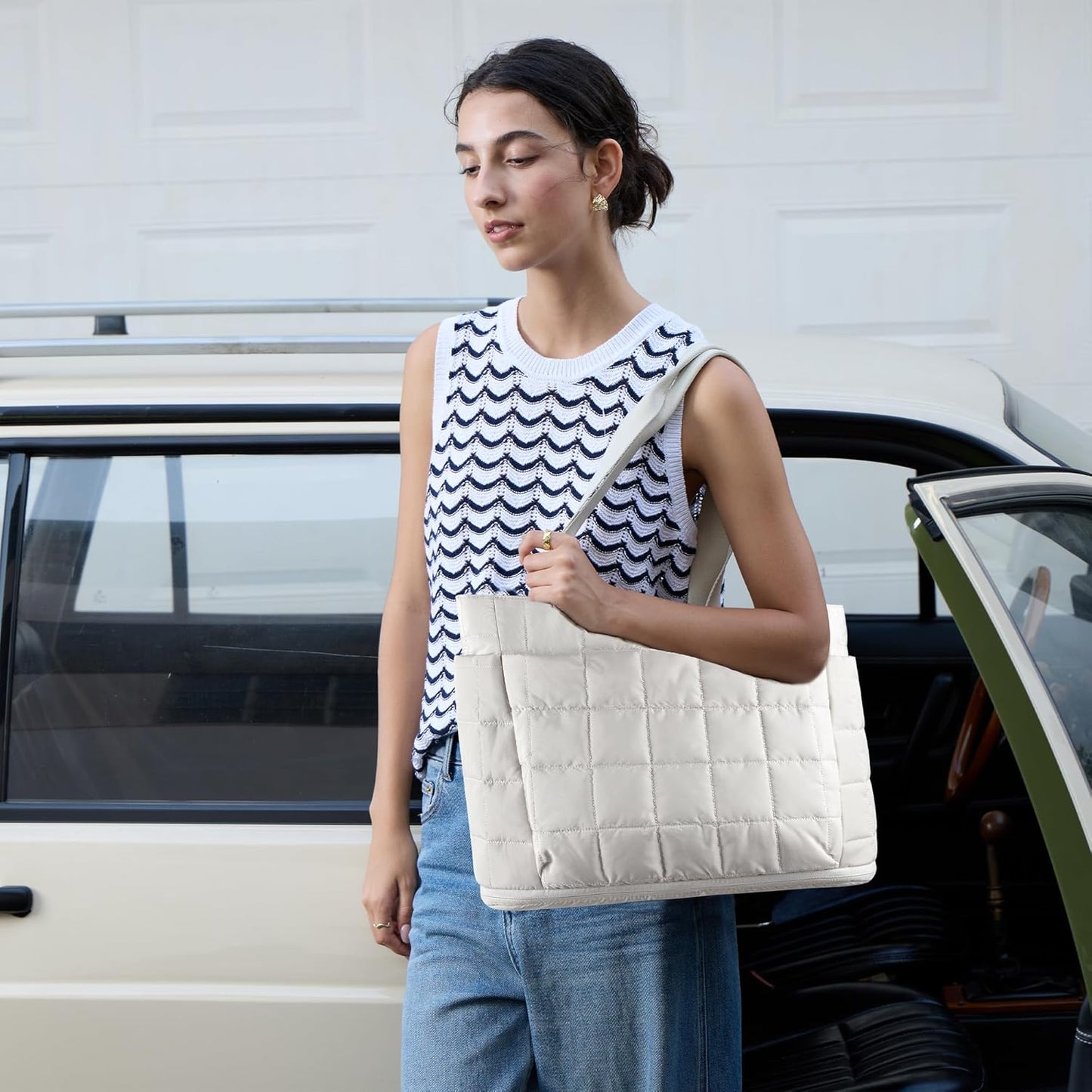 befen Laptop Tote Bag for Women Work, Travel Tote Bags Nurse Puffer Quilted Handbags, Lightweight Waterproof Beach Purse