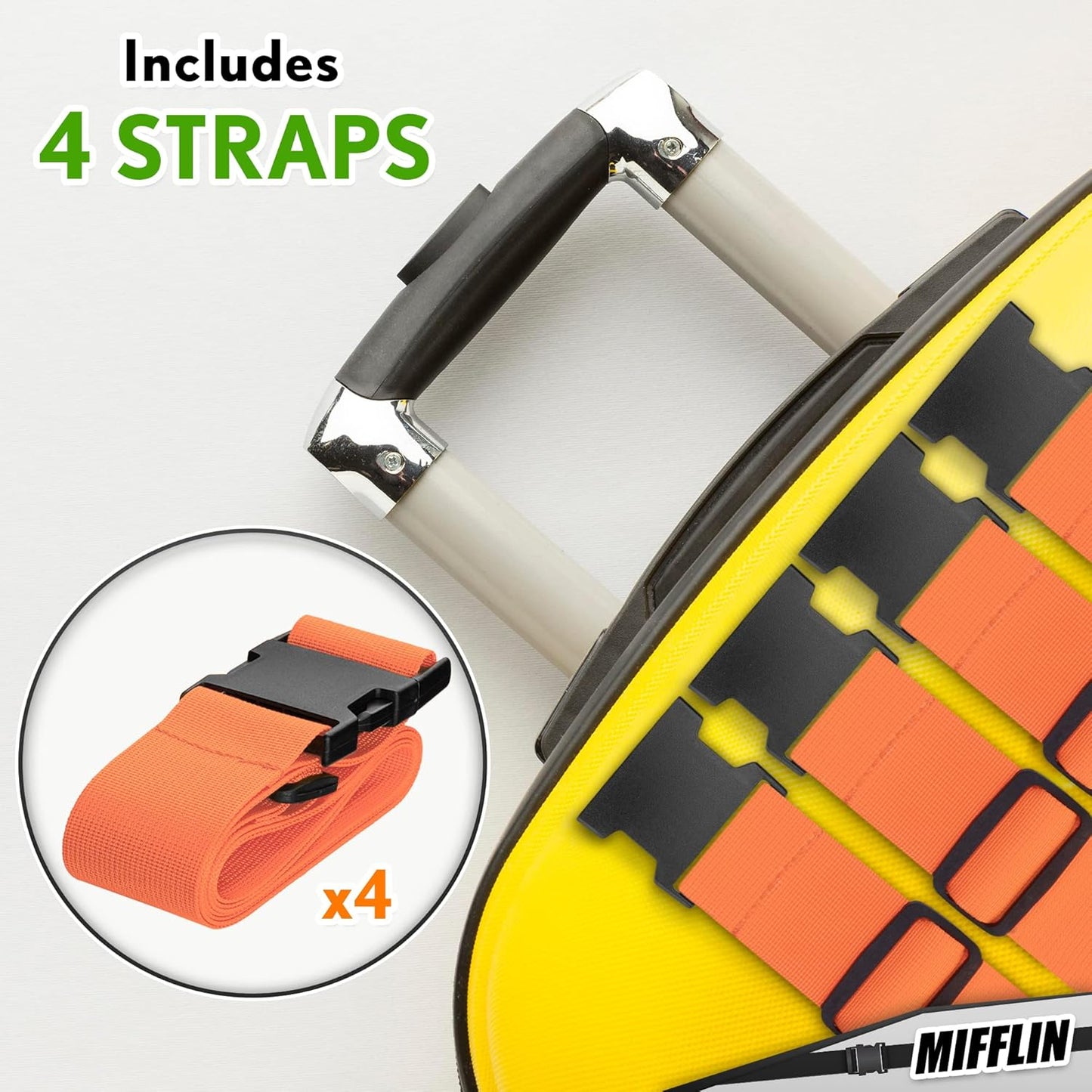 Luggage Straps - Orange, 78" Long, 2 Inches Wide, 4 Pack - Adjustable Nylon Belt for Travel Suitcases & Bags - by Mifflin-USA
