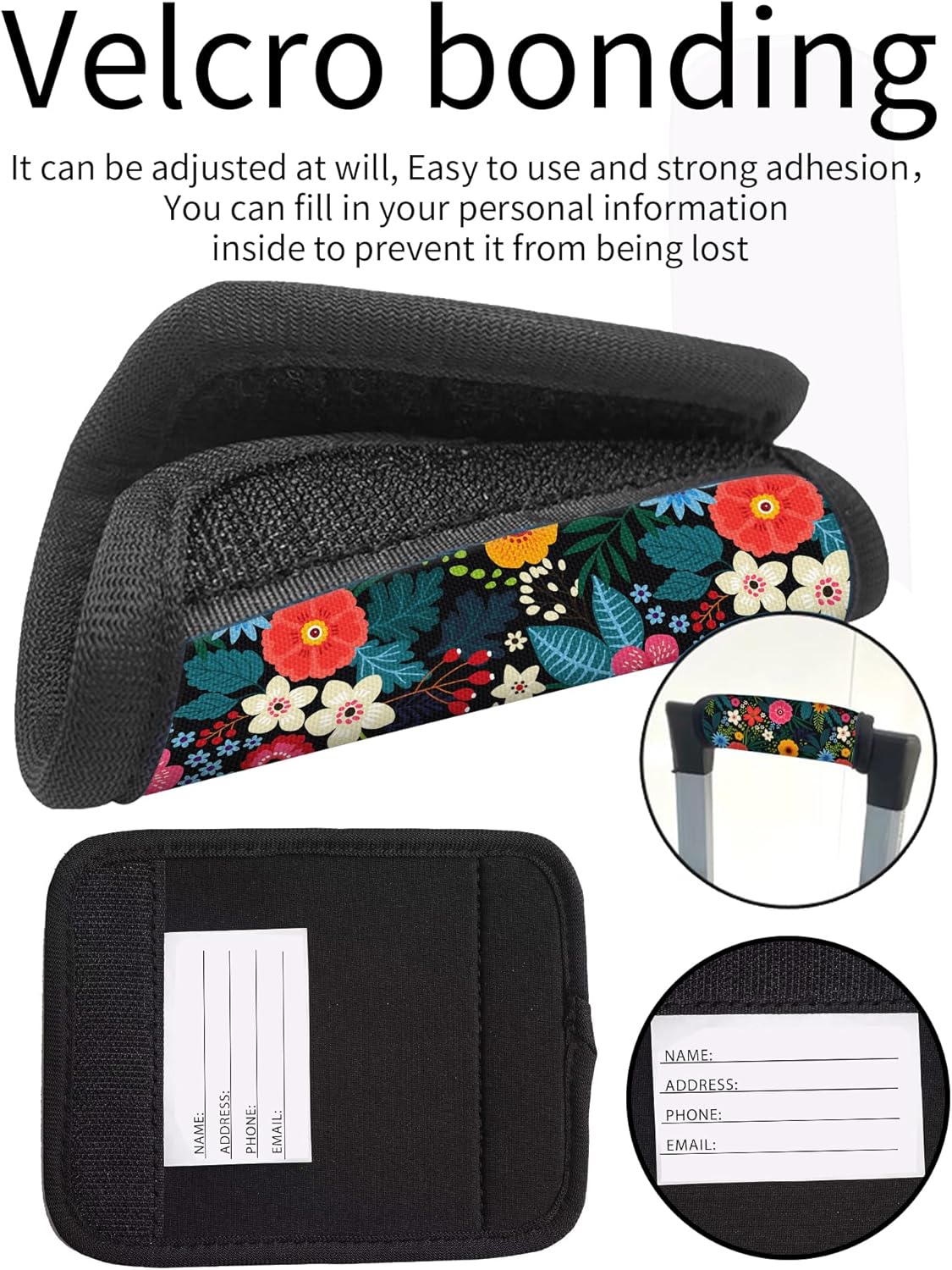 2 Pack Luggage Handle Wrap Travel Tags - Set of Luggage Tags for Suitcases, Identifiers, Marker, and Handle Covers - Cruise Accessories and Travel Gifts（Cute Flower