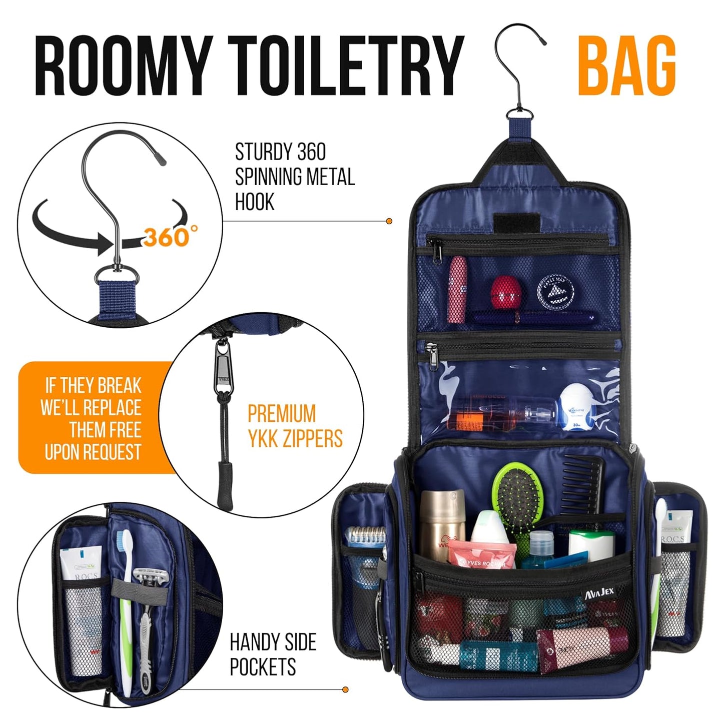 Travel Toiletry Bag for Men and Women - (10.6”x10.6”x3.2”) Large Hanging Toiletry Organizer