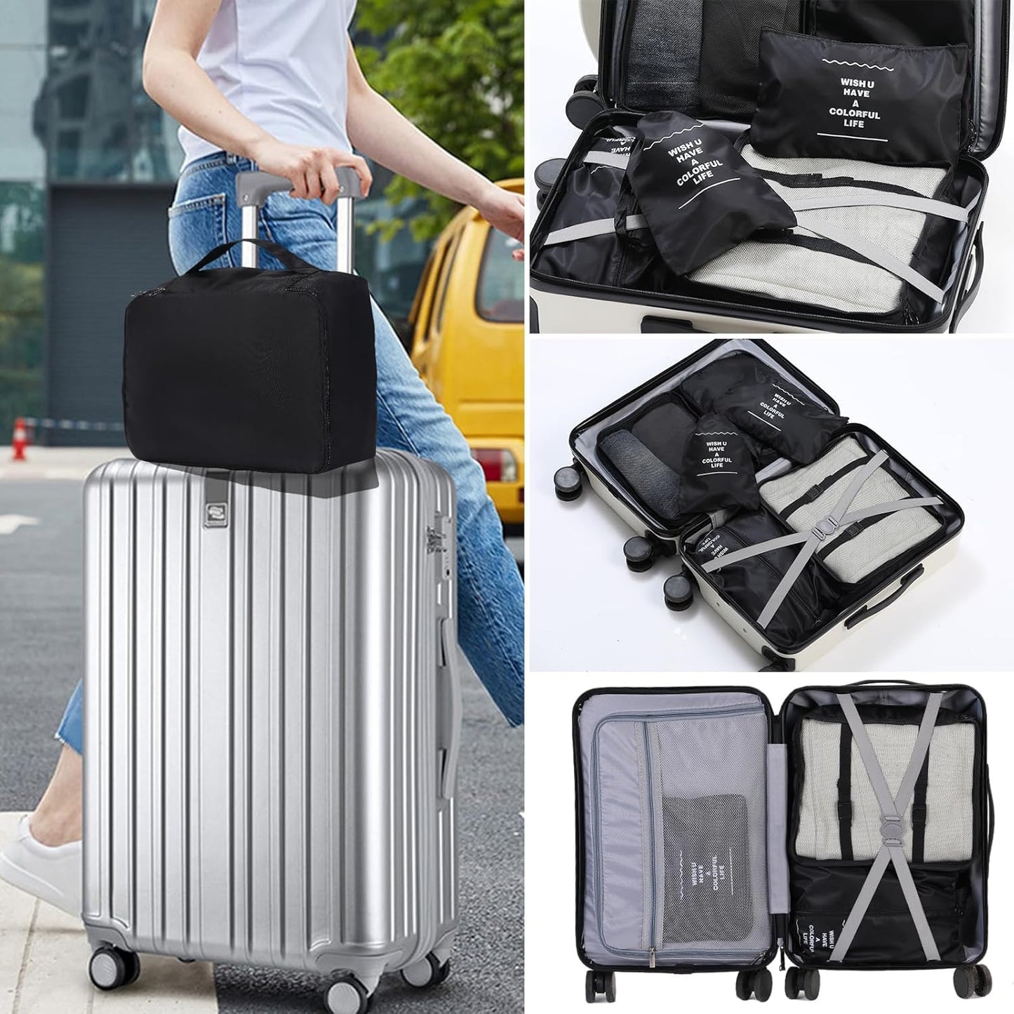 Packing Cubes Storage Bags 9 Pieces-Luggage Organizers Classify Store Clothing Efficiently for Travel Outdoor Home (Navy Blue, 9 Pieces)
