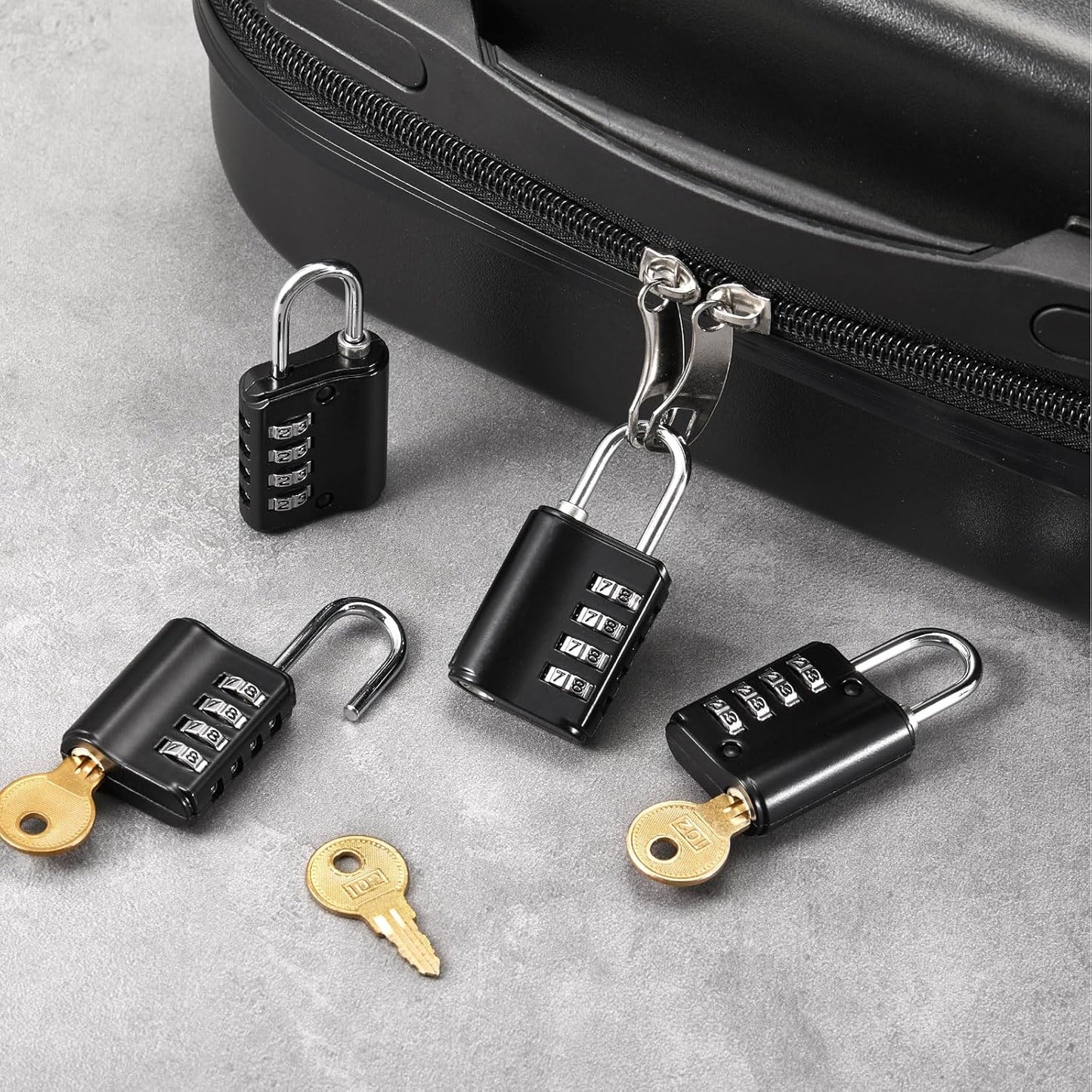 Zonon 6 Pcs Combination Lock & Key Lock, Black Waterproof Padlocks for Luggage, Travel, Gym Locker, School, Toolbox, Fence, Gate, Case Dual Access (Key or Combination)