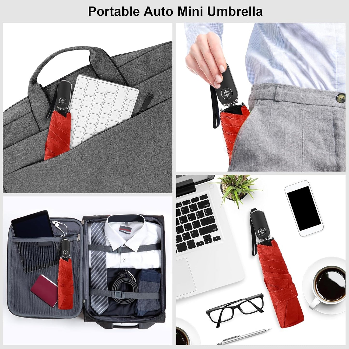 LEAGERA Compact Travel Umbrella for Purse - Flat Handle, Waterproof for Light Rain