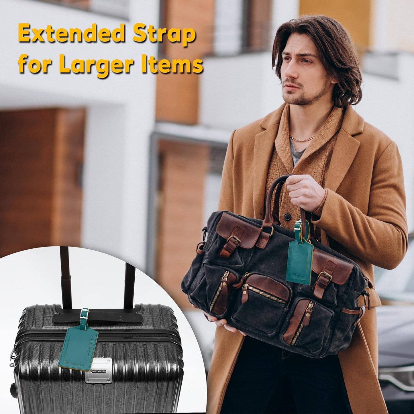 Travelambo Luggage Tags for Suitcases Faux Leather Privacy Protection 2 Pack Bag Tags Travel Accessories Essential, Summer Green