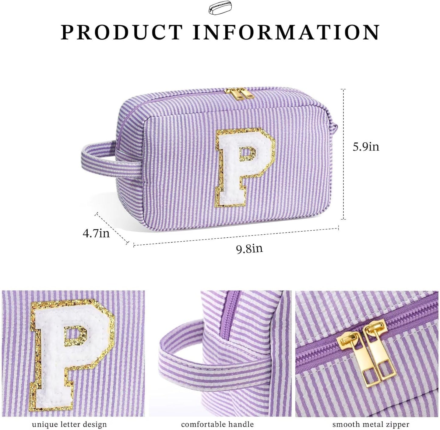YOOLIFE Makeup Bag - Initial Makeup Bag Cosmetic Bag, Make Up Bags, Monogram Cosmetic Bags, Travel Cosmetic Bag, Cute Makeup Pouch Makeup Case, Personalized Purple Makeup Bags for Women Her R
