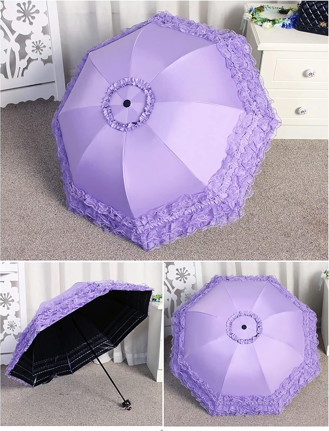 Vintage Lace Parasol Gothic Lolita Umbrella UV Sun Protection Witch Cosplay Photoshoot Props Party Decoration