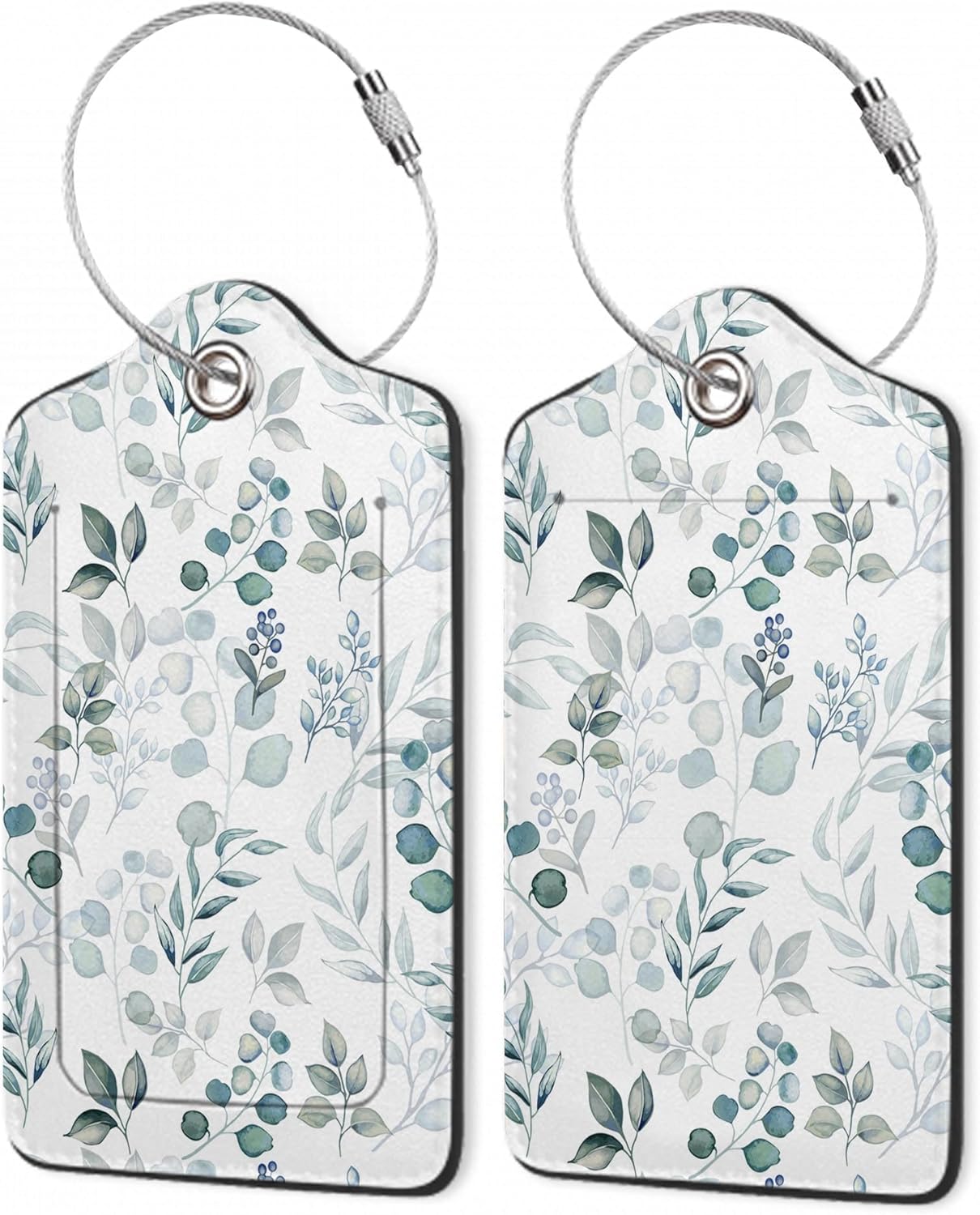 2Pcs Luggage Tag for Suitcase Sage Grey and Green Leaves Cute Suitcase Tag with Privacy Flap & Name ID Label & Metal Loop,Travel Bag Luggage Tags for Women