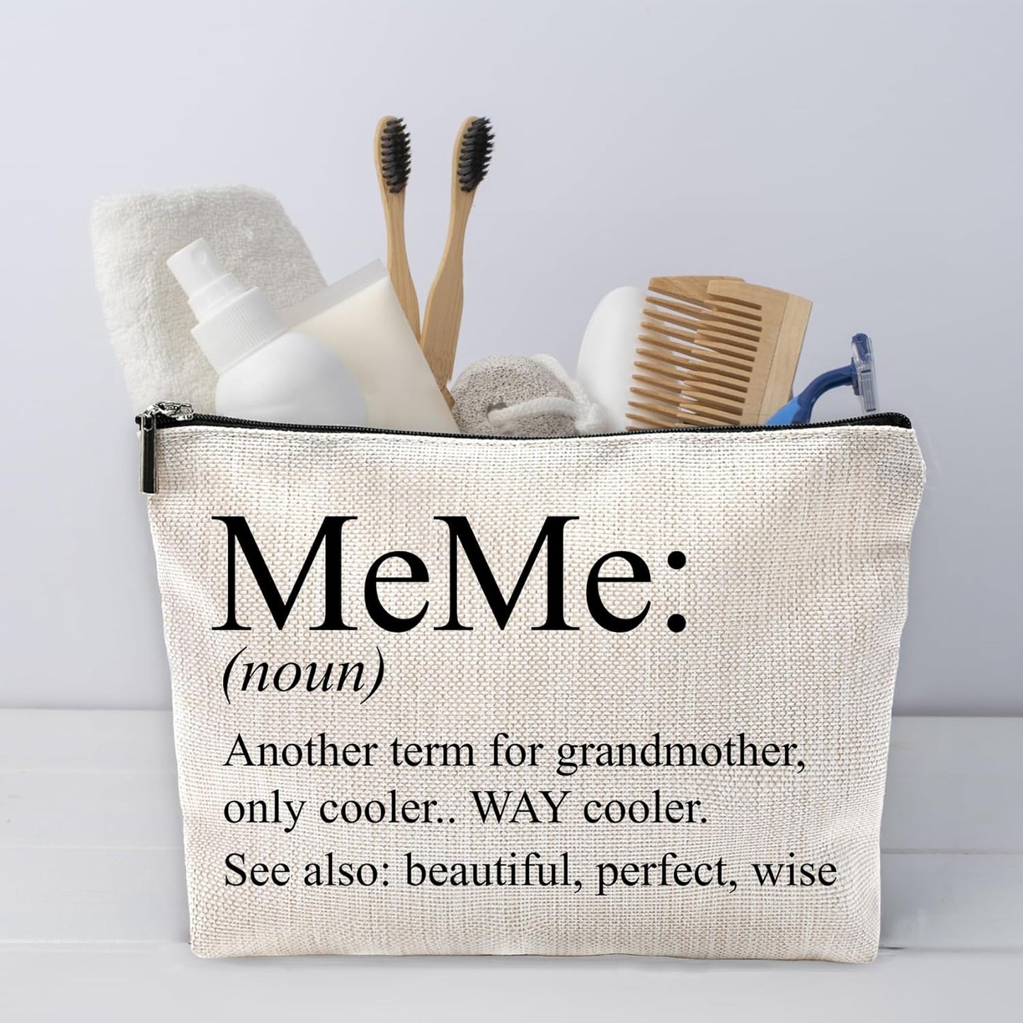 Sufamb Meme Gifts for Grandma,Grandma Makeup Bag,Meme Gifts,Meme Mother's Day Gifts,Grandma Gifts,Grandma Gifts from Grandchildren,Grandma Birthday Gifts,Meme Small Cosmetic Makeup Bag for Purse