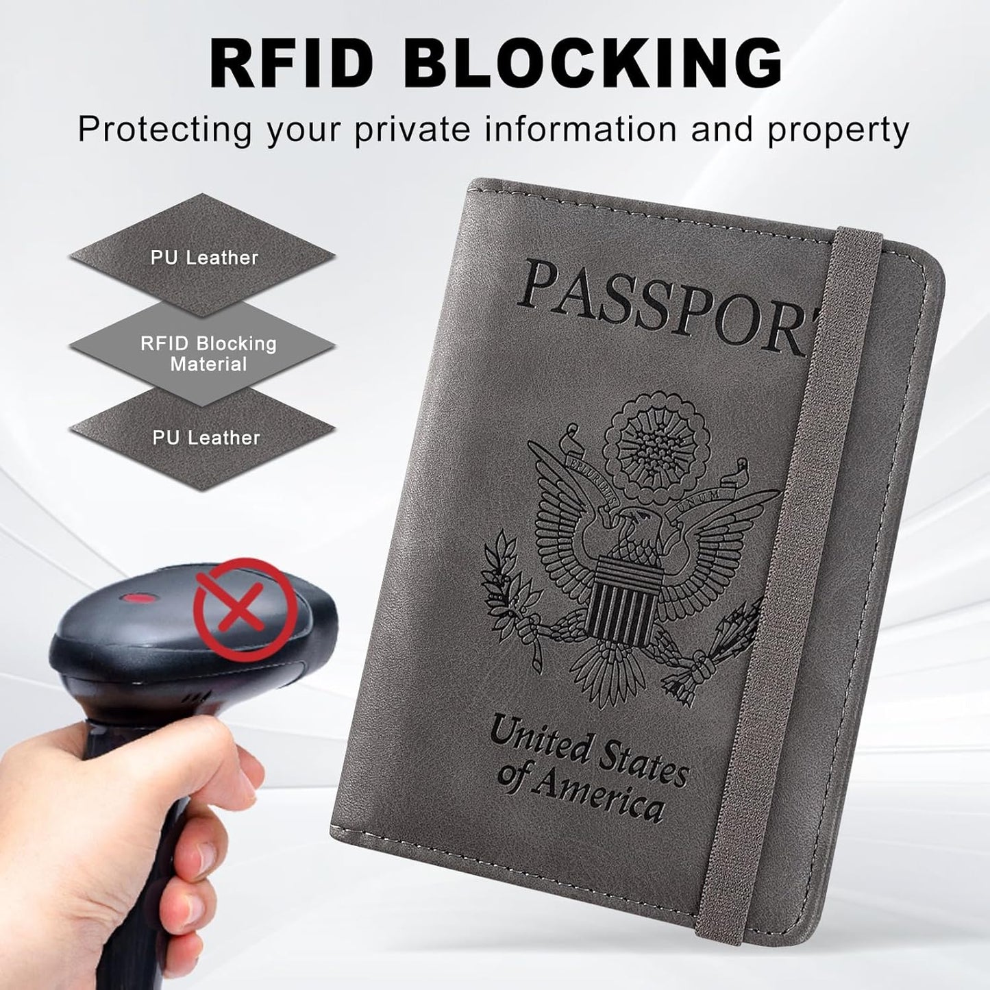 ACdream RFID BLOCKING Passport Holder Travel Wallet, Premium PU Leather Cover Passport Book with Card Holder, Pen Holder, Keep Organization, and Travel Essentials for Women and Men, Grey